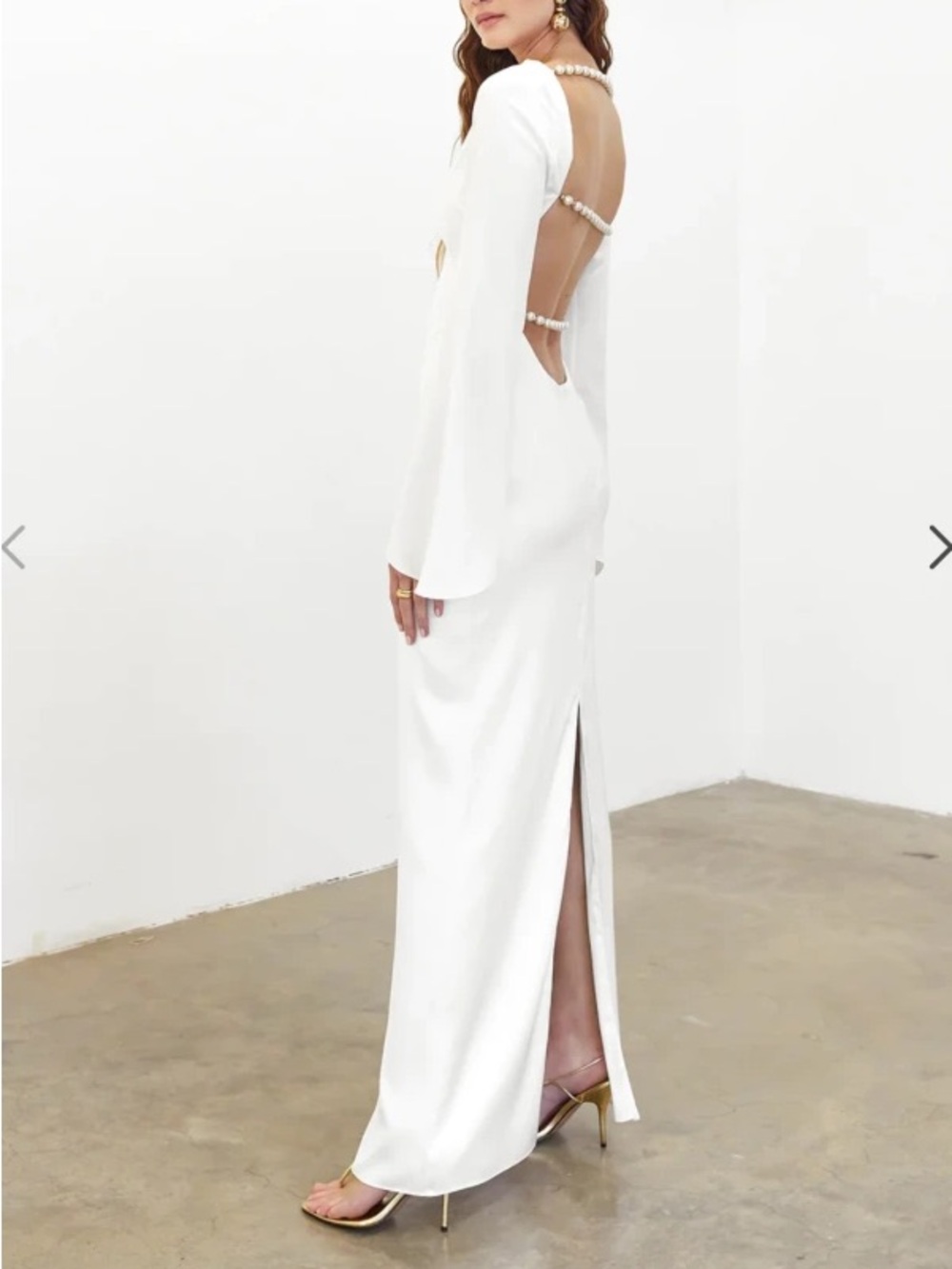 NWT Khanums Keidi Dress With Pearl Gold Bead Detail White Open Back Sz S - Picture 2 of 16